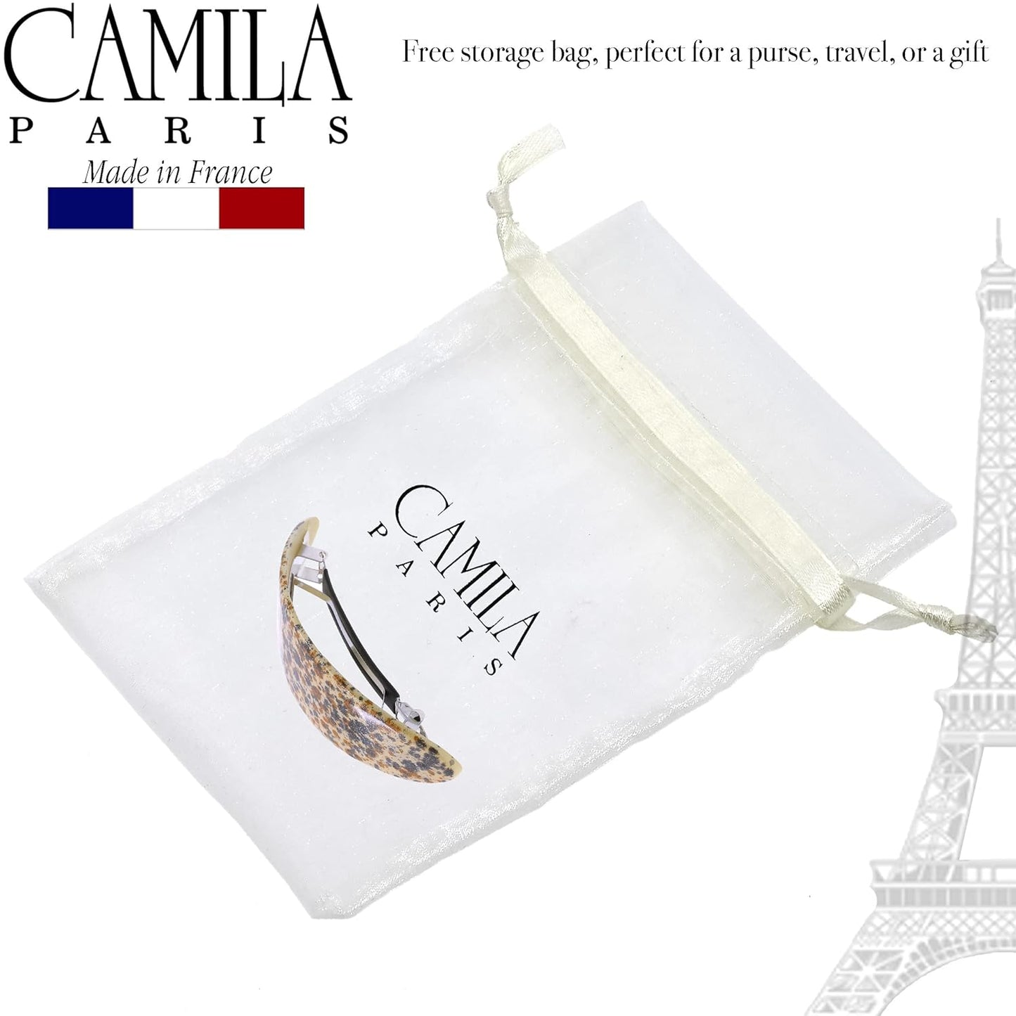 Camila Paris CP3297 French Hair Barrette Oval For Thick Curly Wavy Long Hair, Strong Hold Grip Hair Clips for Women, No Slip Rubberized Metal Clasp, Styling Girls Hair Accessories, Made in France