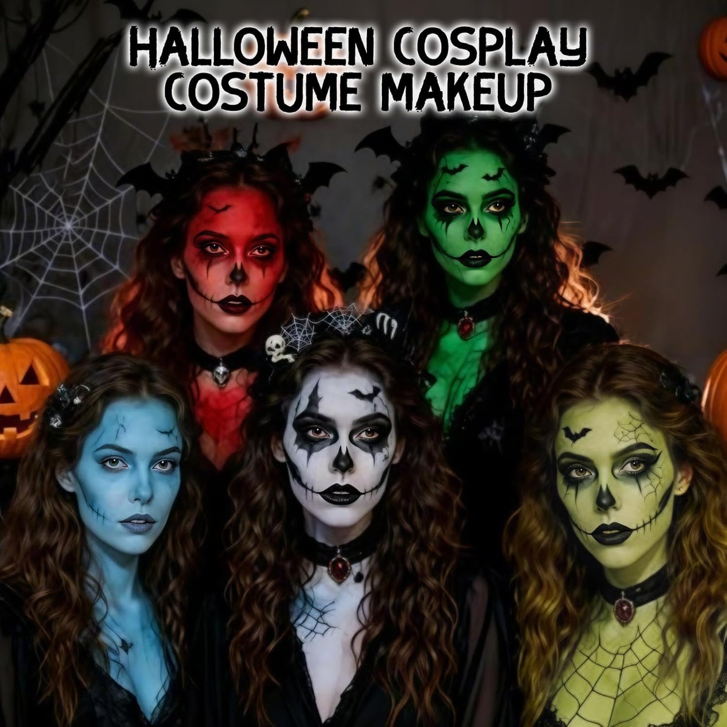 Halloween Makeup Kit for Witch, Complete SFX Costume Set with Green Face Paint, Witch Fake Nose, Water-Based Face Paint Set for Halloween Cosplay SFX Makeup, Costume Parties, Theater