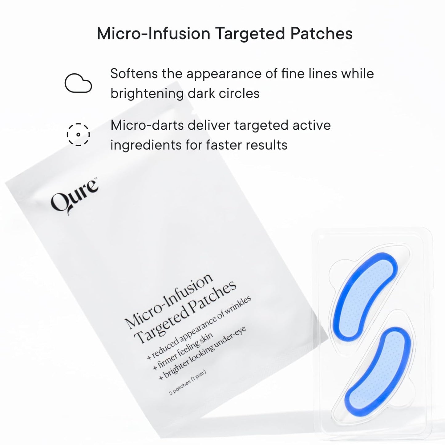 Qure Micro-Infusion Anti Wrinkle Patches for Smile Line, Frown lines, Under Eye Bags, Puffiness, Crow's Feet - Retinol, Caffeine, Niacinamide & Peptides - Dissolvable for Overnight Use - 16 Pairs
