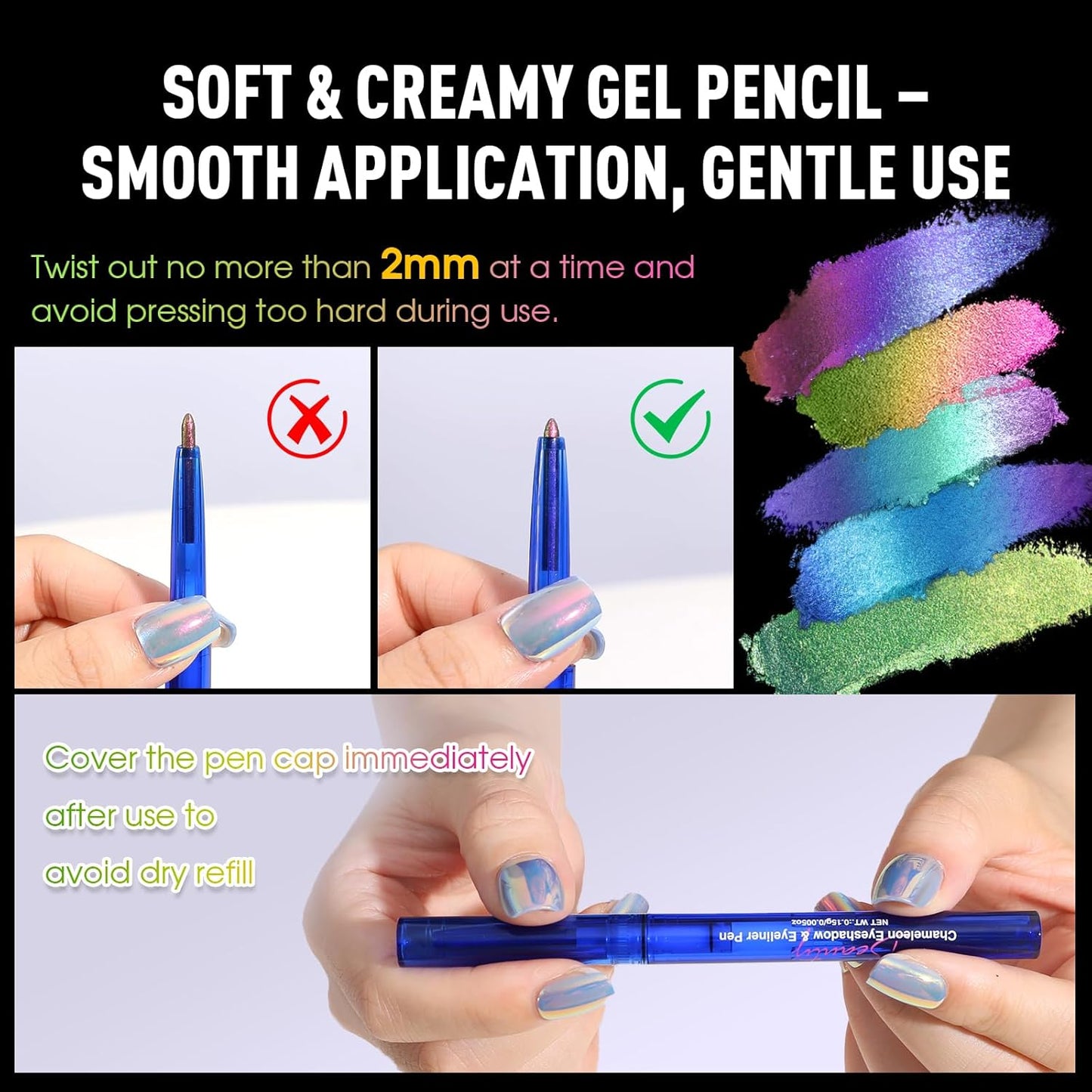 UCANBE Chameleon Eyeshadow & Eyeliner Gel Pencil-Multichrome Shifting Colors Metallic Glitter Eye Makeup,Waterproof Long-Lasting Smudge-Proof Multi-Dimensional Color (Teal Green to Rose Magenta)