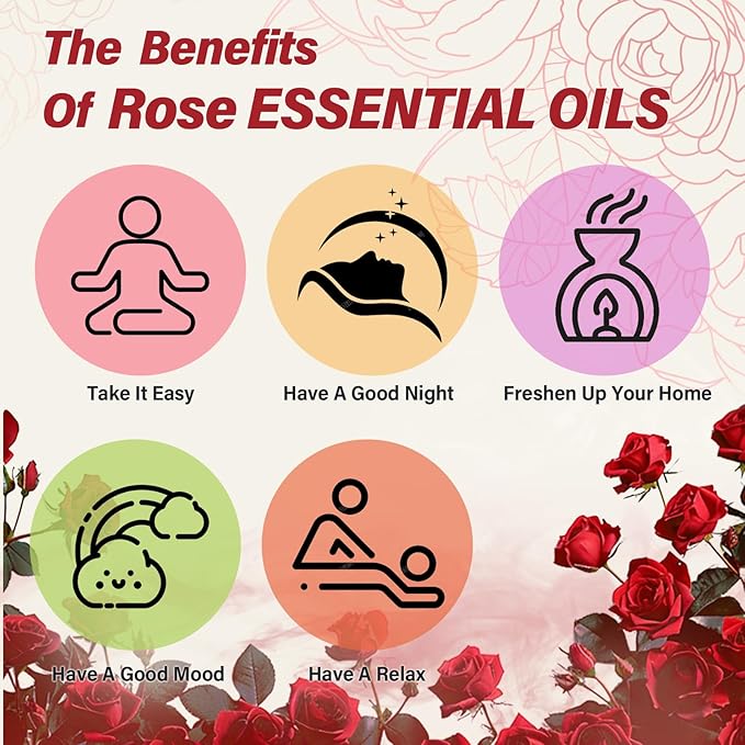 Rose Essential Oil Pure Organic Rose Oil for Diffuser, Perfume, Massage, Aroma, Bath - 10ML