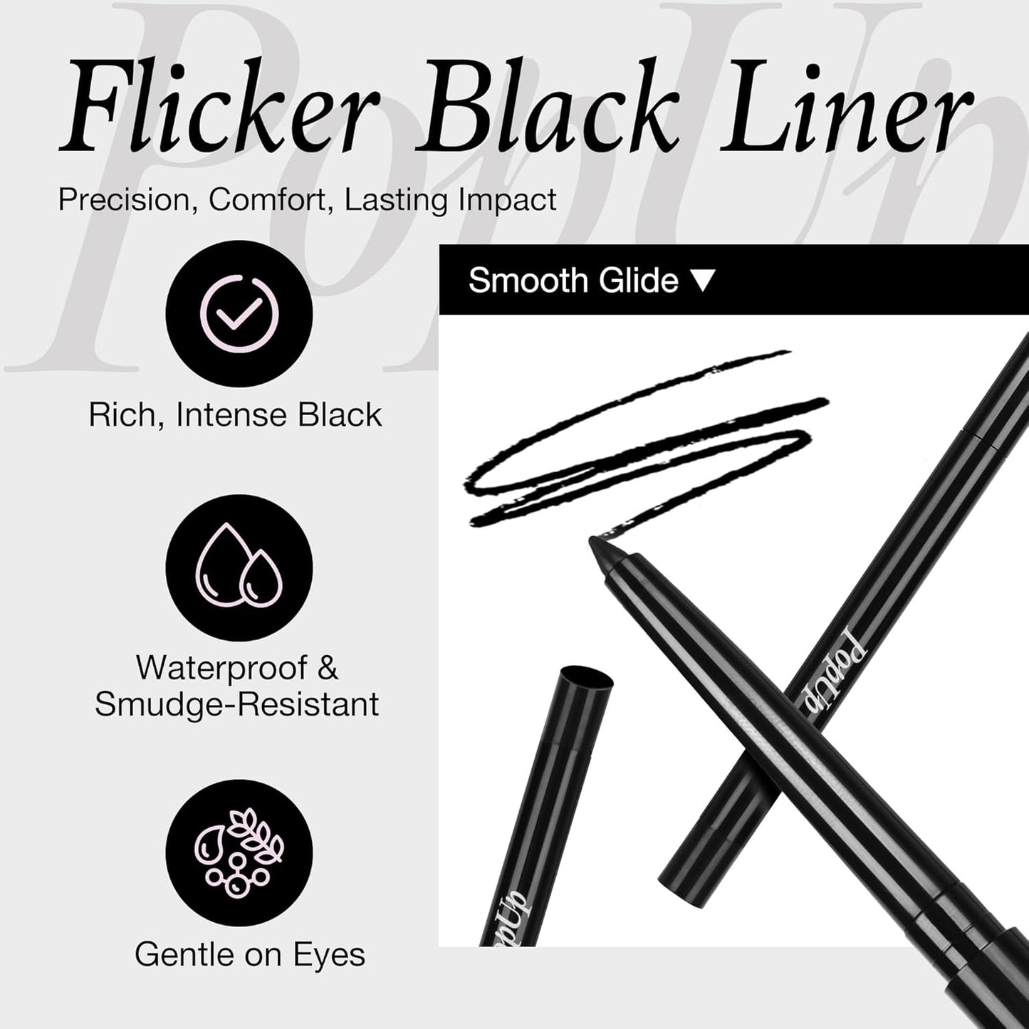 PopUp Black Eyeliner Pencils,Waterproof Gel Eyeliner Pencil Black Waterline Eye Liner Pen for Women Waterproof Smudge Proof Long-lasting (BLACK)