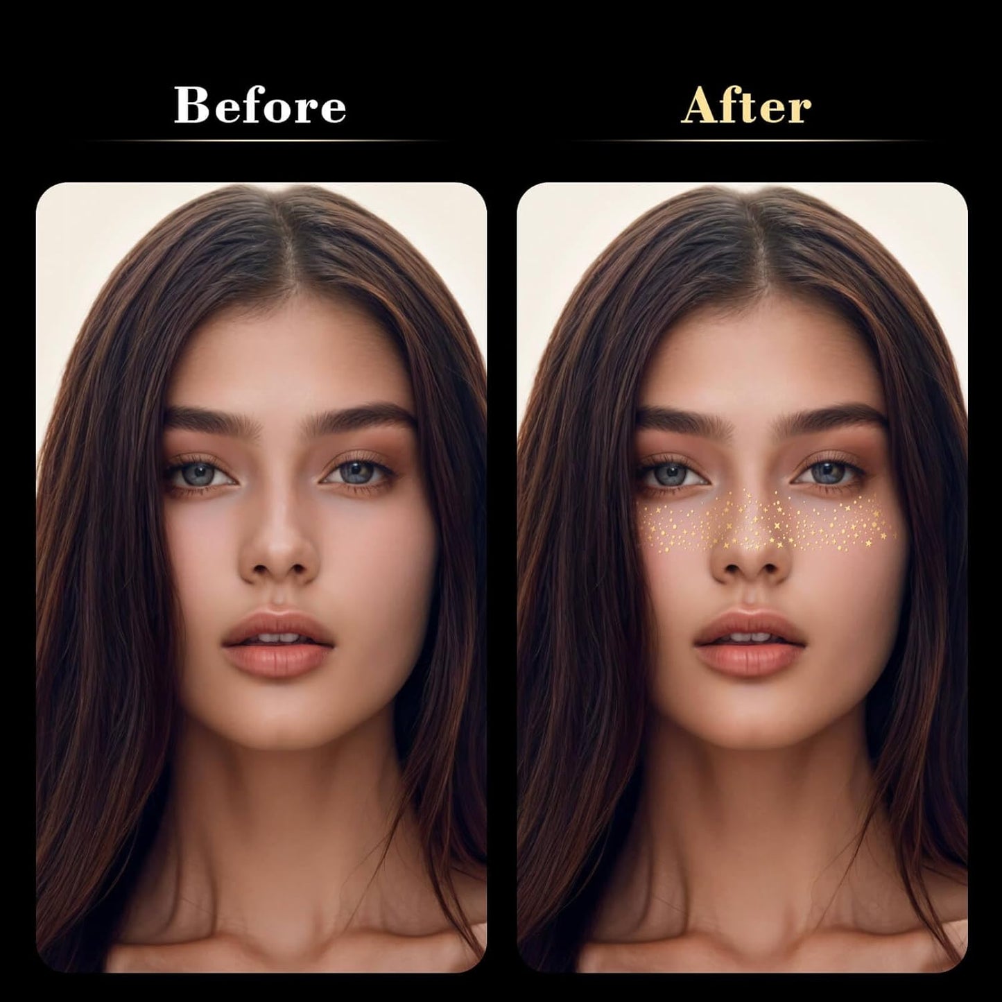 MEICOLY Gold Glitter Freckles Face Tattoo,St Patricks Day Face Glitter,Sparkle Freckles for Women Kids,Sparkle Makeup Patches,6Pcs