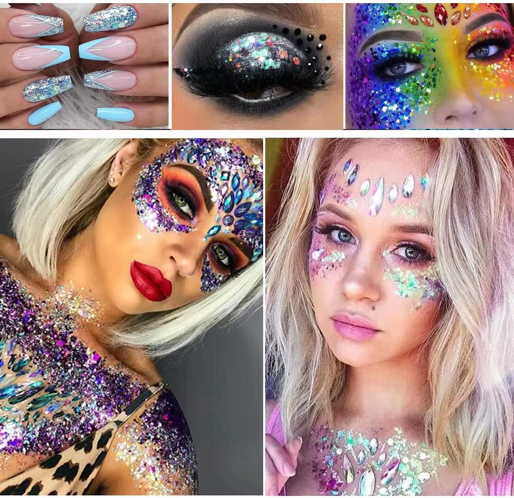 Face Body Glitter Gel, Mermaid Sequins Hair Nails Lip Eye Festival Glitter Gel Makeup, White Chunky Liquid Holographic Body Glitter Gel for Women,50g (04Purple)