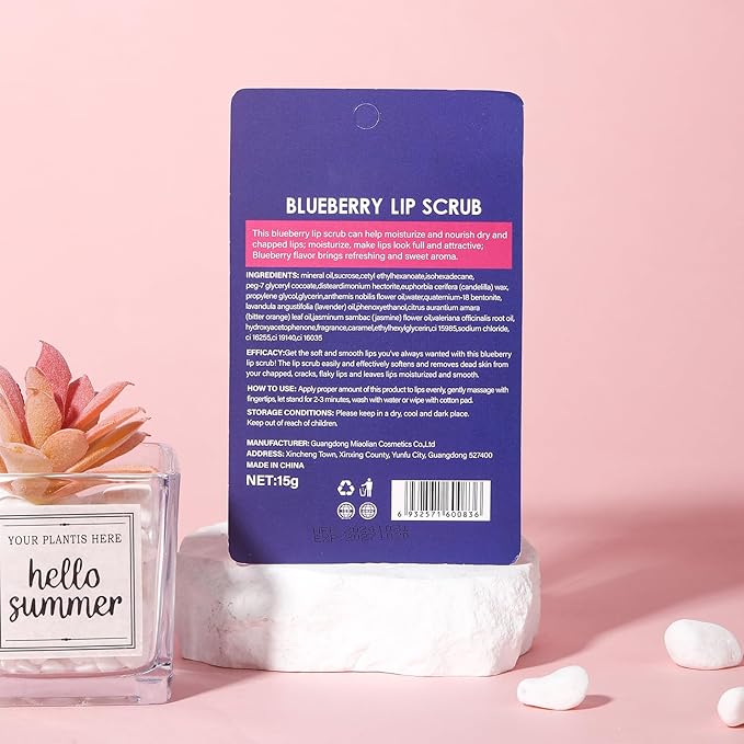 Blueberry Lip Scrub for Women Dry, Cracked and Dark Lips – Lip Scrubber Exfoliator and Organic Lip Scrubs Exfoliator and Moisturizer with Lip Brush – Vegan, Cruelty-Free Lip Care Products