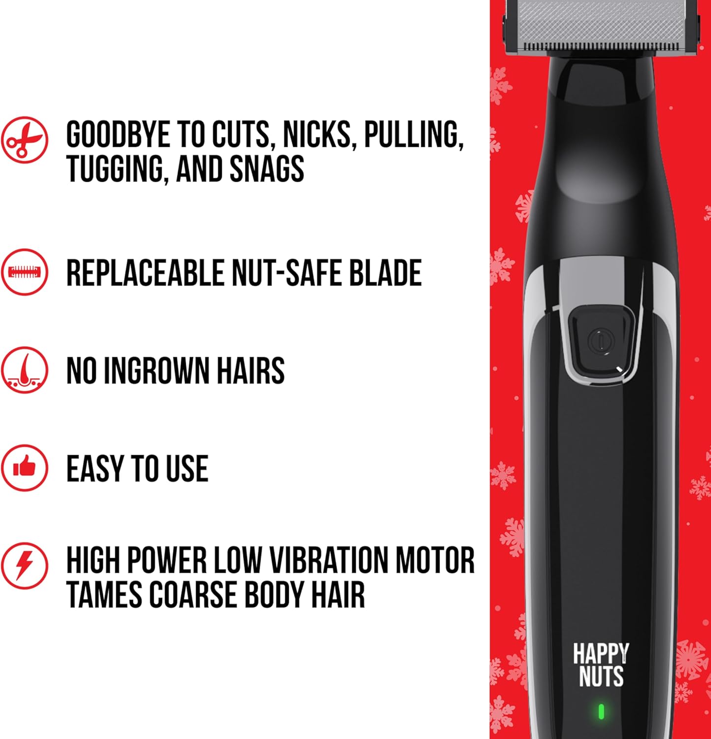 HAPPY NUTS The Ballber™ Electric Body Hair Trimmer for Men - Mens Body Groomer Kit for Privates - IPX7 Waterproof Shaver for Hard to Reach Areas