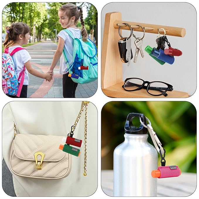 Lip Balm Holder Keychain, 4 Pcs Chapstick Keychain with Clip On, Elastic Lipstick Holder Perfect Gifts for Friends Women Men Girls Boys