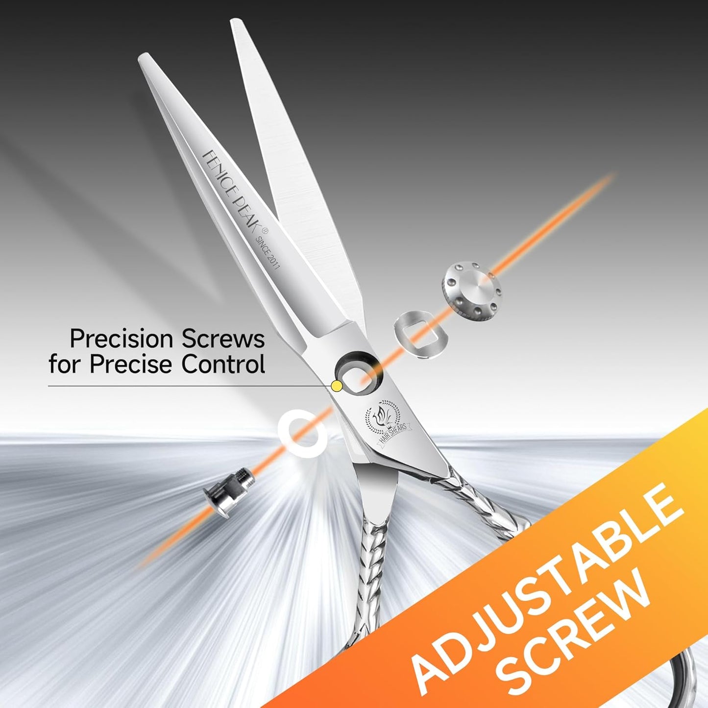 Fenice Peak Straight Hair Cutting Scissors 5.5'' Barber Haircut Shears with Sharp Razor Edge 440C Hair Scissors with Engraving Handle for Salon and Home User