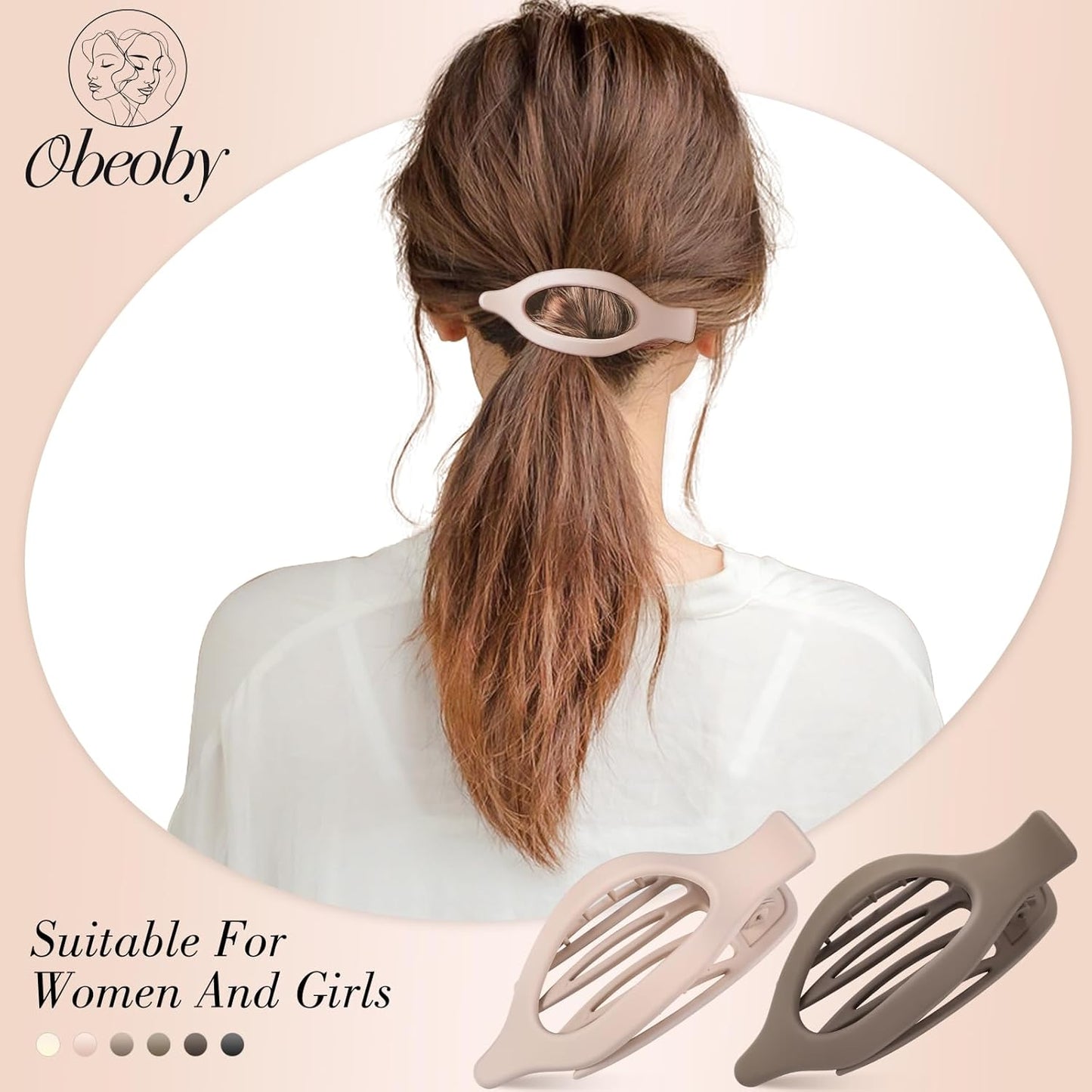 Obeoby 6 PCS Flat Hair Clips for Women, French Flat Claw Clips Large Medium Hair Barrettes Accessories Stocking Stuffers Christmas Gifts (Neutral)