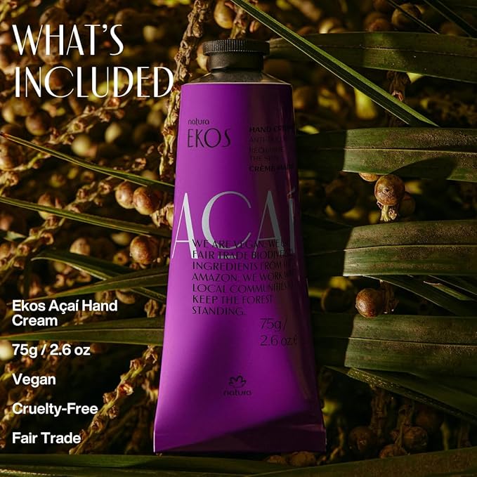 natura - Ekos Açaí Revitalizing Bundle - Hand cream & Exfoliating Shower Gel & Body Lotion - Vegan Skin Care - Brazilian Beauty Secrets - Self Care & Body Care