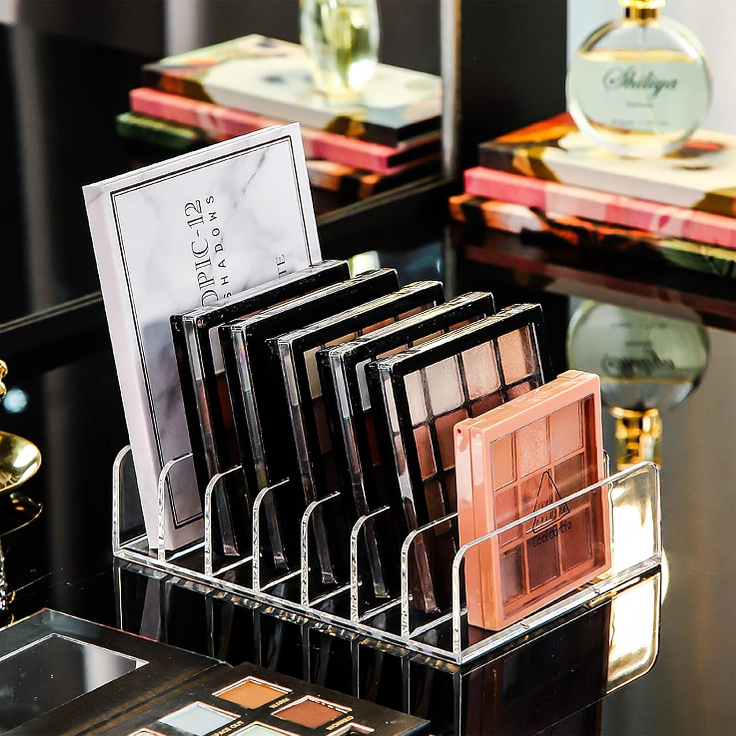 Vowcarol Eyeshadow Palette Organizer, Acrylic 7-Section Divided Makeup Palette Organizer Holder - Clear 2 Pack