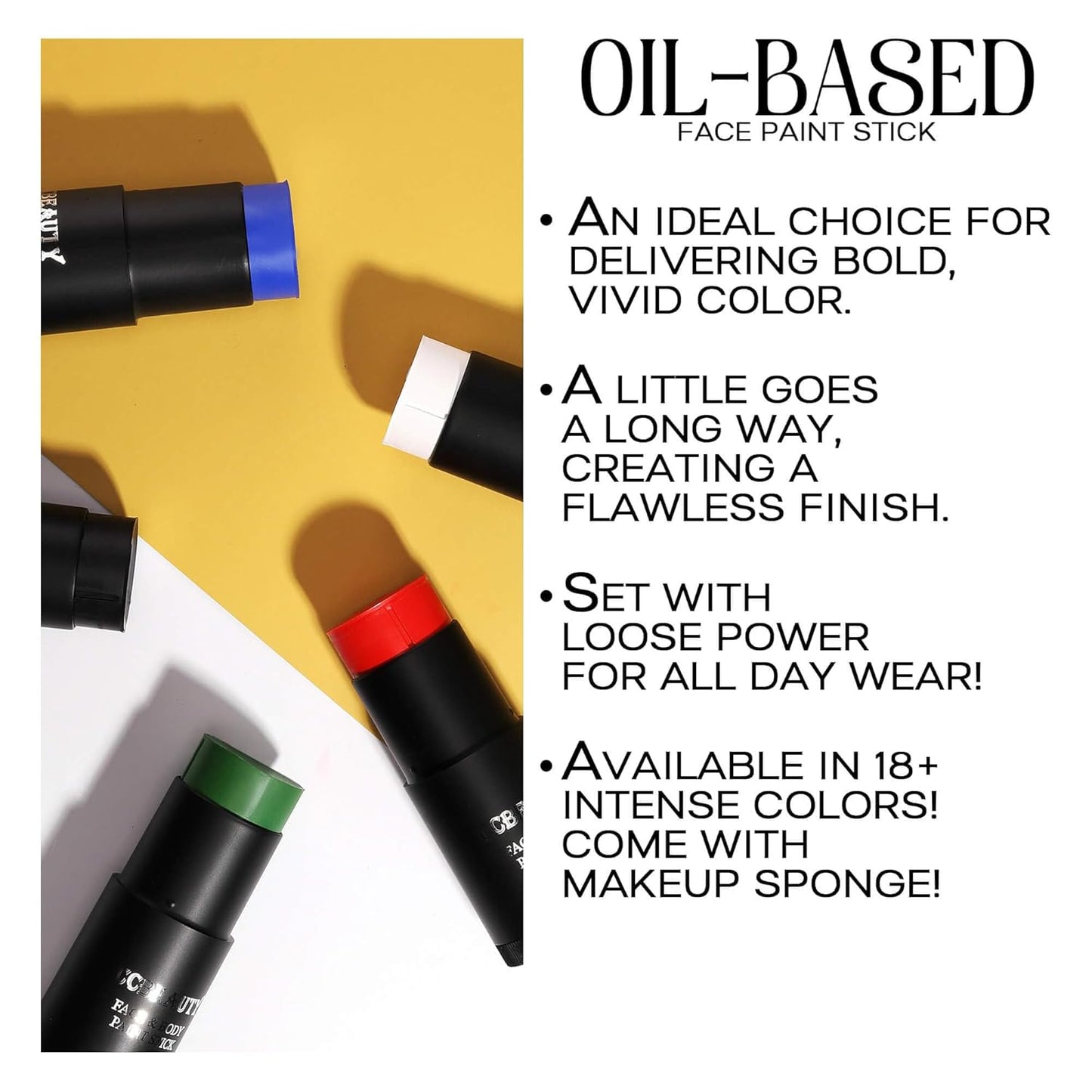 CCbeauty Eye Black Stick, Face Paint Stick, Face Painting Kit, Waterproof & Long Lasting Anti-Glare For Football Baseball Softball Lacrosse, SFX Makeup Kit For Skeleton Clown Halloween Costume Cosplay