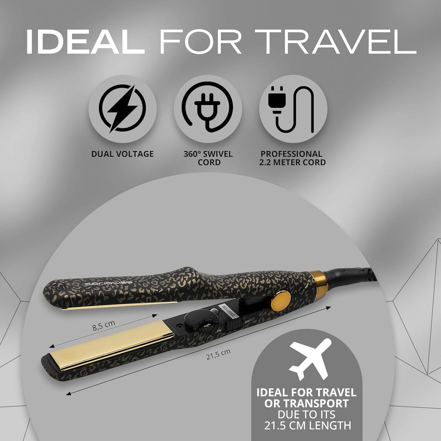CORIOLISS C Trip Mini | Hair Straighteners for Women | Titanium| Flat Iron | Professional with Temperature Control (Leopard Gold Soft Touch)