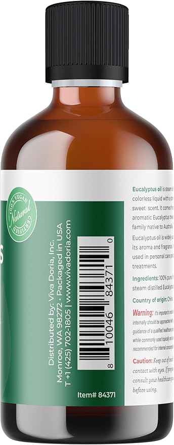 Viva Doria Pure Eucalyptus Globulus Essential Oil, Food Grade, 4 Fl Oz (118 ml)