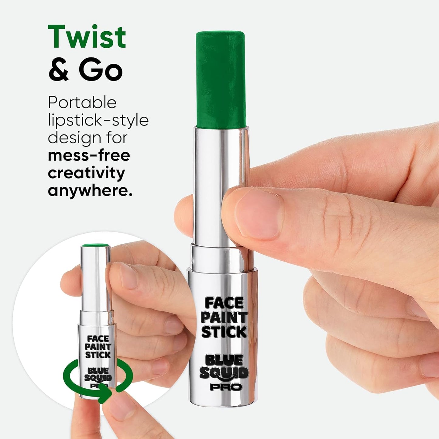 Blue Squid PRO Forest Green Face Paint Stick - Waterproof Body Paint for Adults & Kids Eye Black Baseball, Eyeblack Softball - Hypoallergenic Twist-Up Non-Toxic Makeup Stick for Cosplay, Sports, SFX