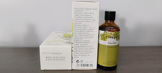 100ML Vanilla Essential Oil, Huge 3.38fl.oz Bottle Vanilla Oil, Pure Aromatherapy Essential Oils for Diffuser, Humidifier, Scented Oils for Soap, Candle Making