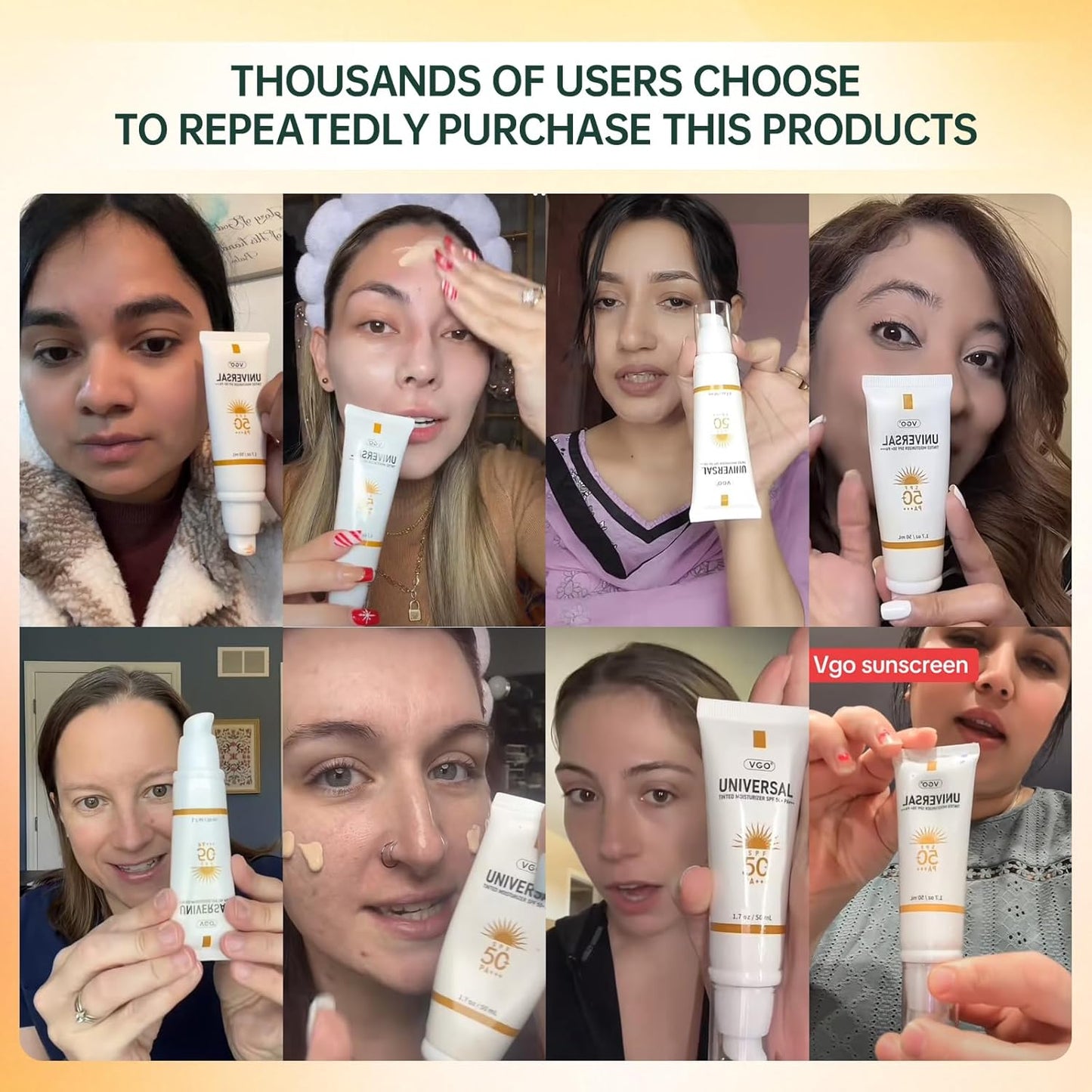 VGO Tinted Sunscreen for Face SPF 50, Tinted Moisturizer with SPF, Face Sunscreen for Women, Sweat Resistant Oil Free with No White Cast, 1.76oz