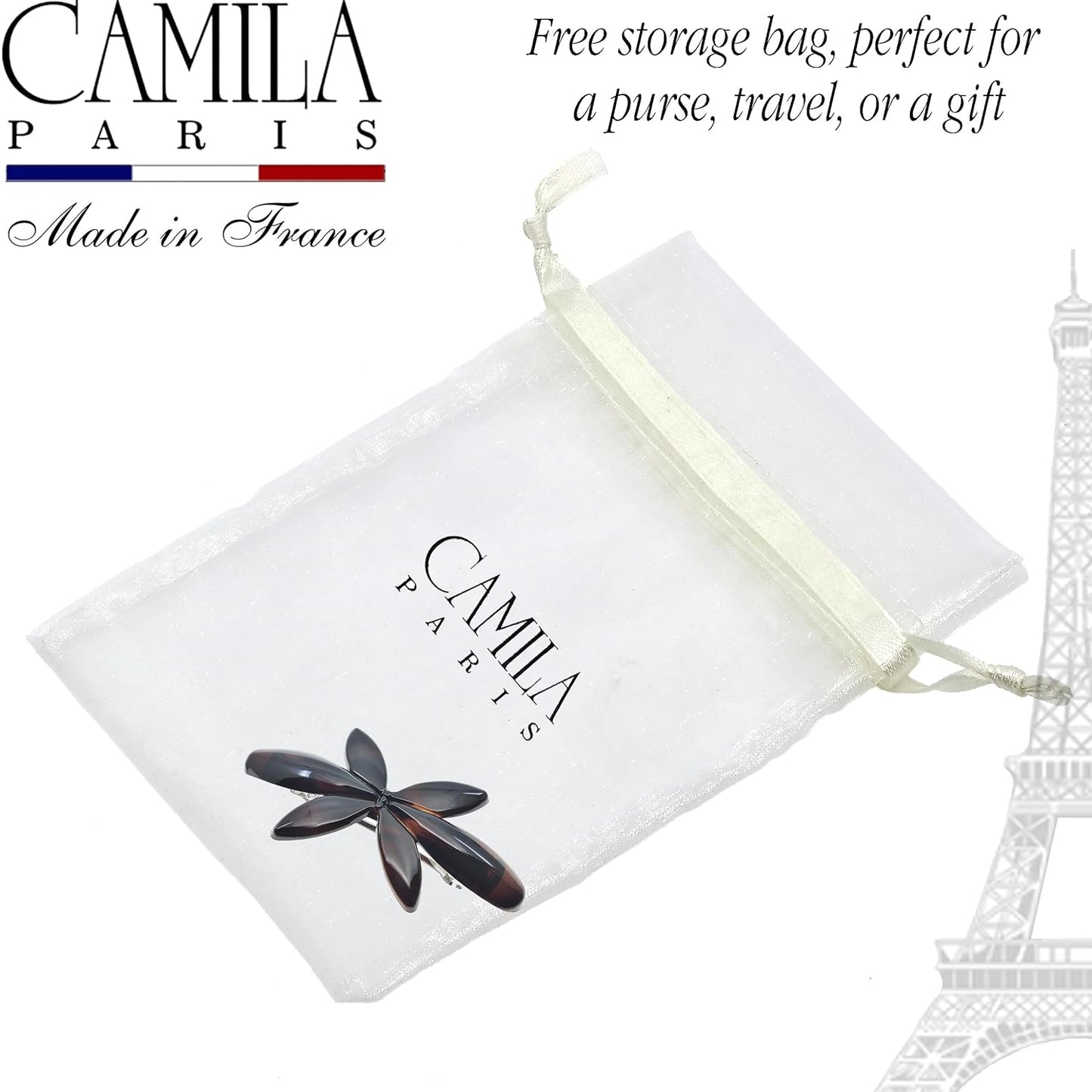 Camila Paris CP2426-CP2875 French Hair Barrette Clip for Girls Flower, Combo, Automatic Clasp Strong Hold Grip Hair Clips for Women, No Slip and Durable Styling Girls Hair Accessories, Made in France
