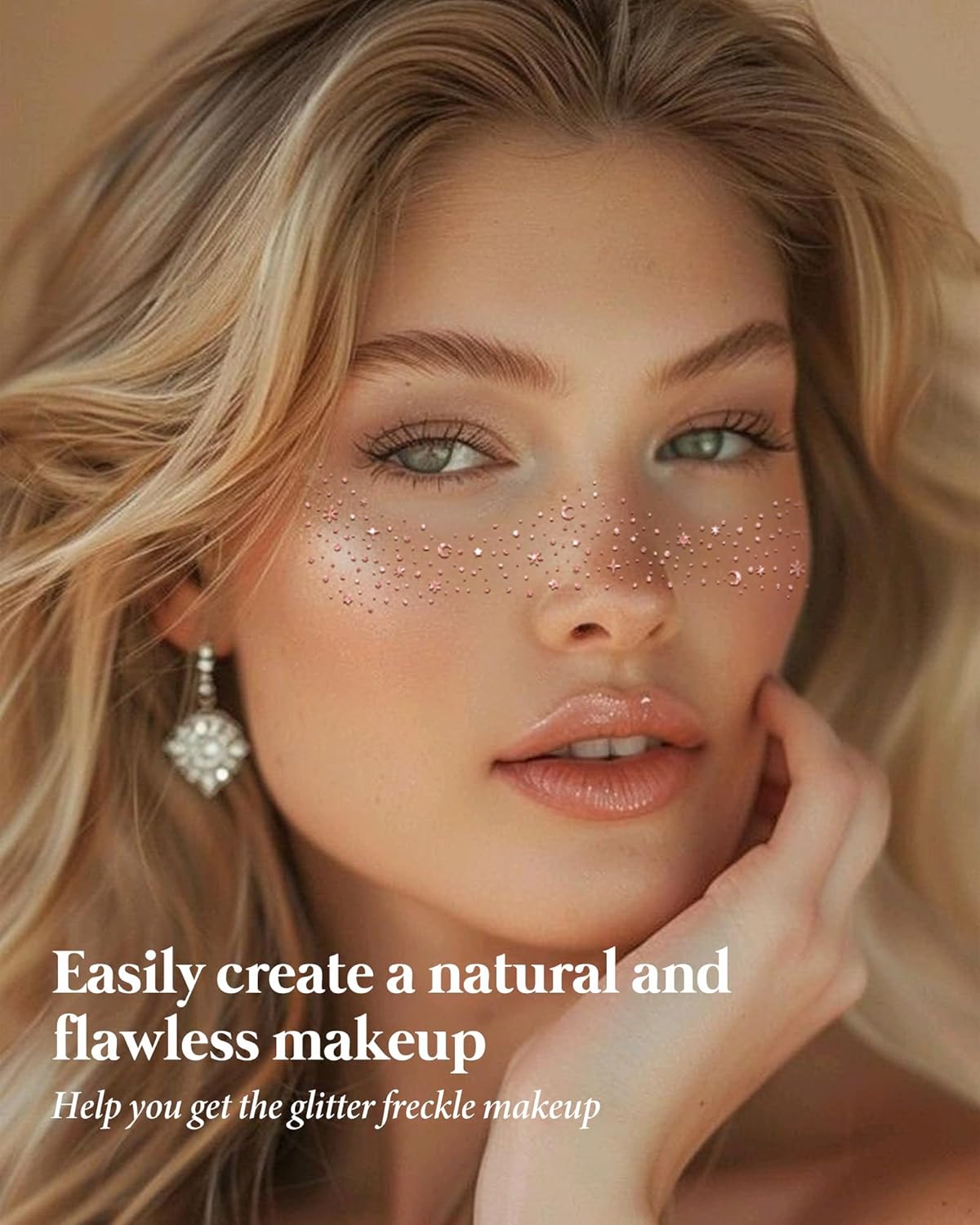 Body Face Glitter Rave Festival Pride Party Accessories - Rose Gold Waterproof Face Tattoos Speckles Makeup Patches for Women - 8 Counts