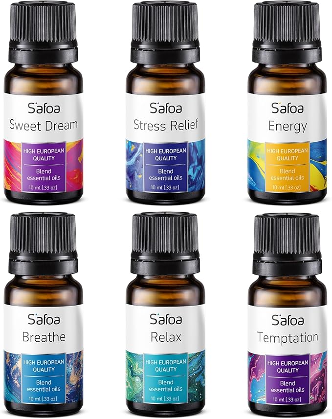 Top 6 Essential Oils Blends Set for Diffusers - Aromatherapy Oils Scents for Home & Office, Perfect for Tension Relief, Relaxation, Breath and Good Dreams Mood Boost Wellness Essential Oil Kit for SPA