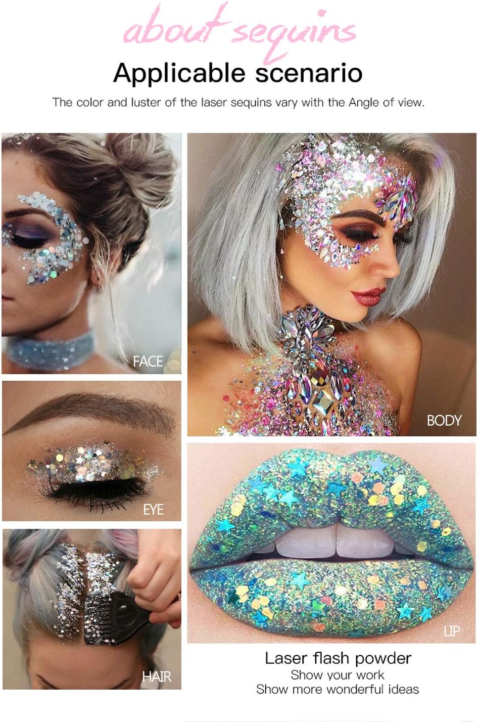 Silver Body Glitter Stick,Holographic Sequins Paint Sparkling Face Glitter for Women Face/Body/Hair/Eyes/Lip Glitter Makeup.