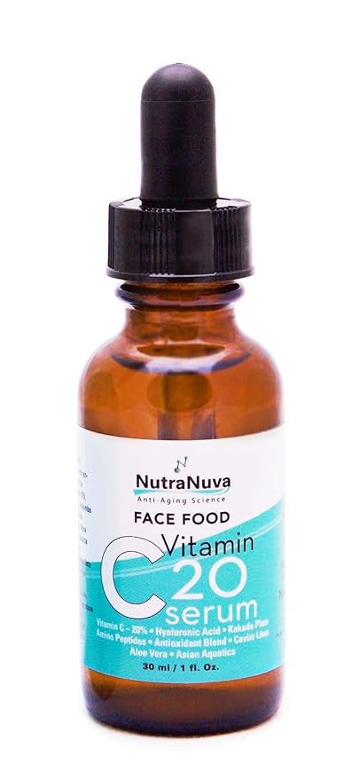Face Food Anti Aging Natural 20% Vitamin C Serum Complex VEGAN Formula, Kakadu Plum, Hyaluronic Acid, Peptides, Aquatic Plants, Aloe and more for Wrinkles, Age Spots, Collagen,1 fl. Oz