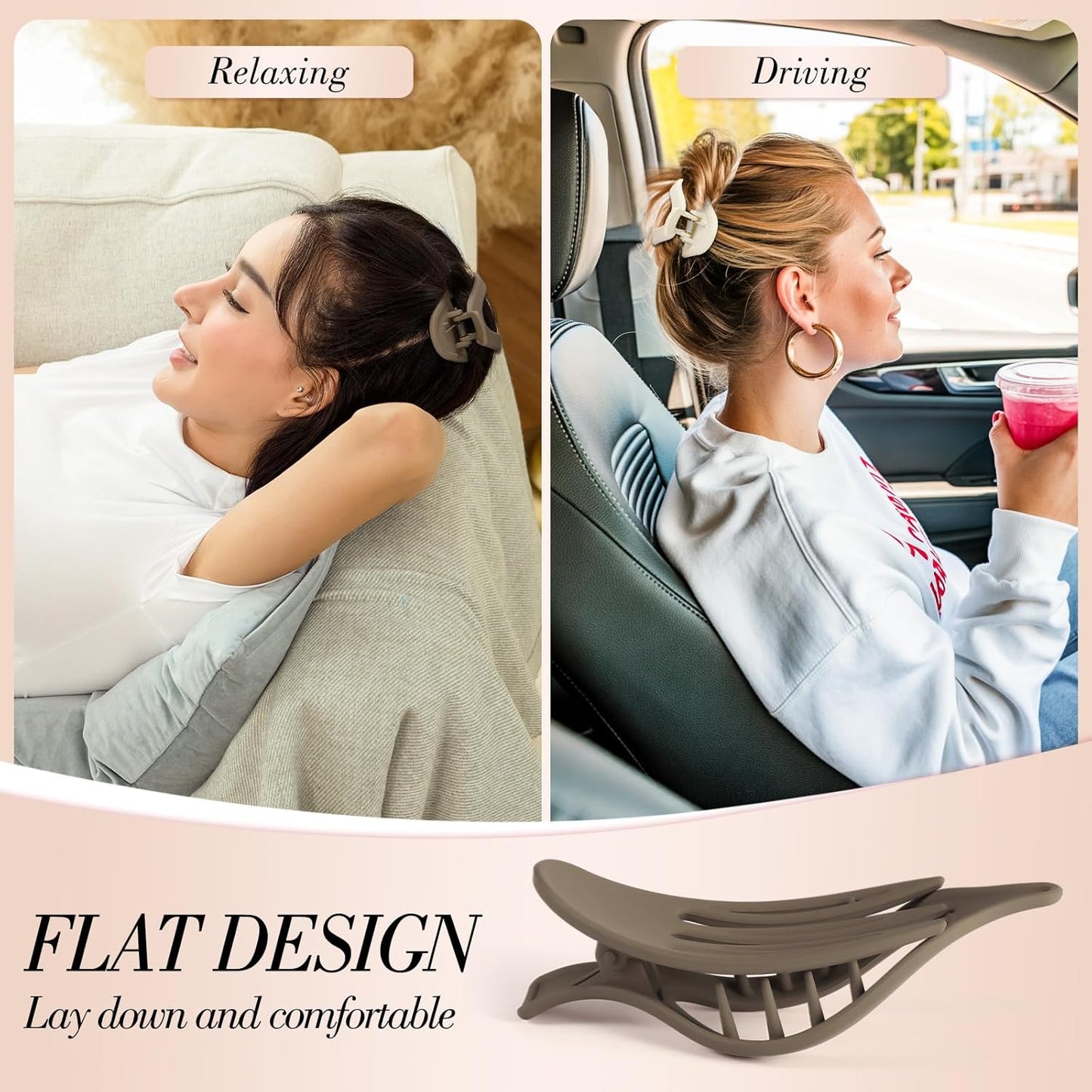 Obeoby 8 PCS Flat Claw Clips for Women, 2 Types French Flat Hair Clips Hair Accessories Barrettes Large Medium (Neutral Color)