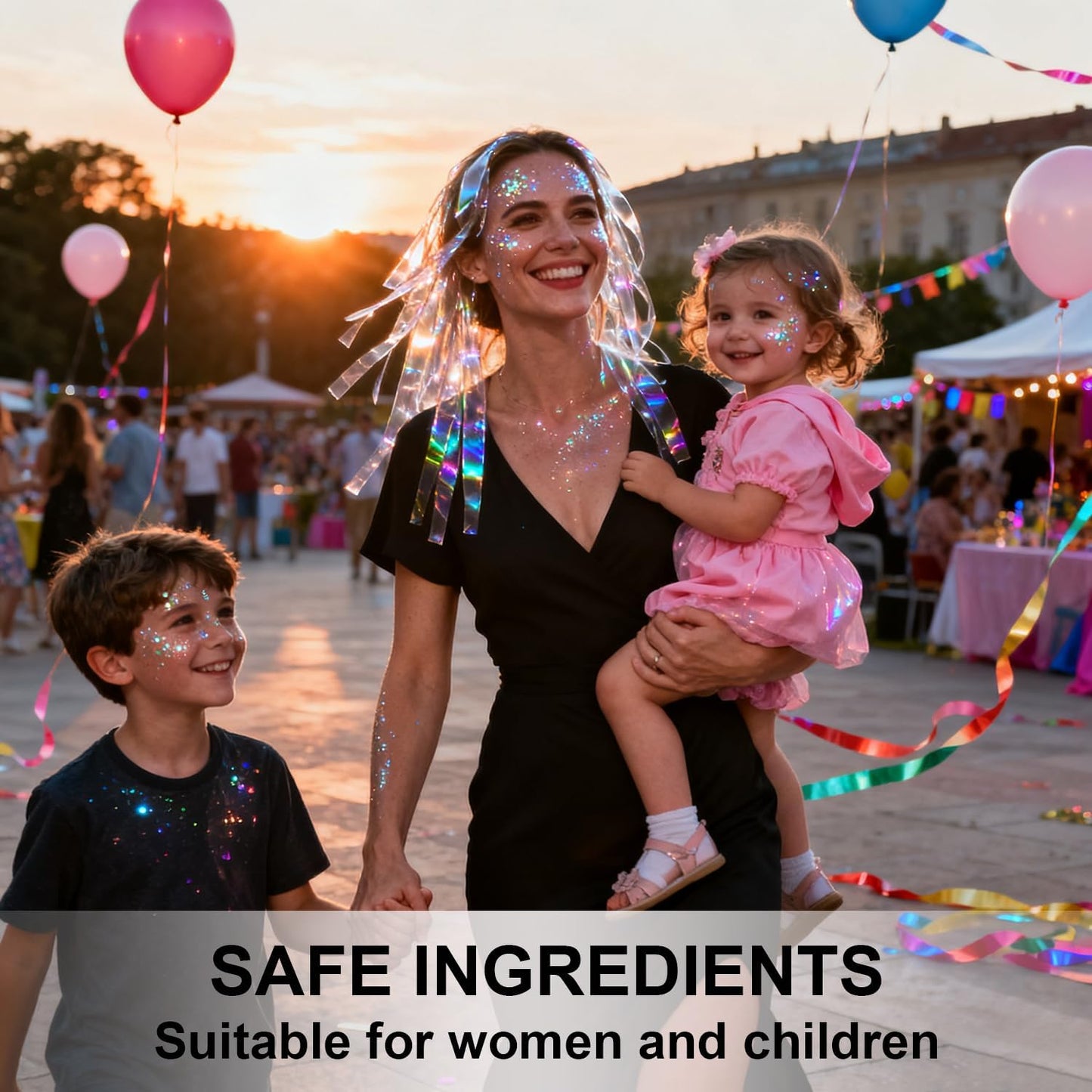 Face Body Glitter Set for Women and Kids, Silver Pink Gold Holographic Mermaid Sequins Chunky Glitter Makeup for Prom, Music Festival Rave Accessories, Mardi Gras, Halloween Themed Party