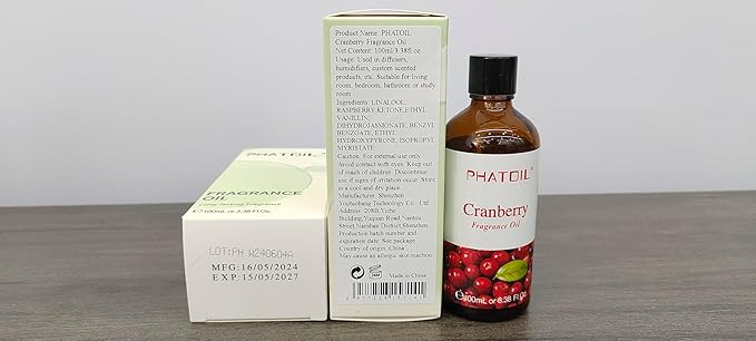 3.38FL.OZ Cranberry Fragrance Oils for Aromatherapy, Essential Oils for Diffusers for Home, Perfect for Diffuser, Yoga, Skin Care, DIY Candle and Soap Making - 100ml