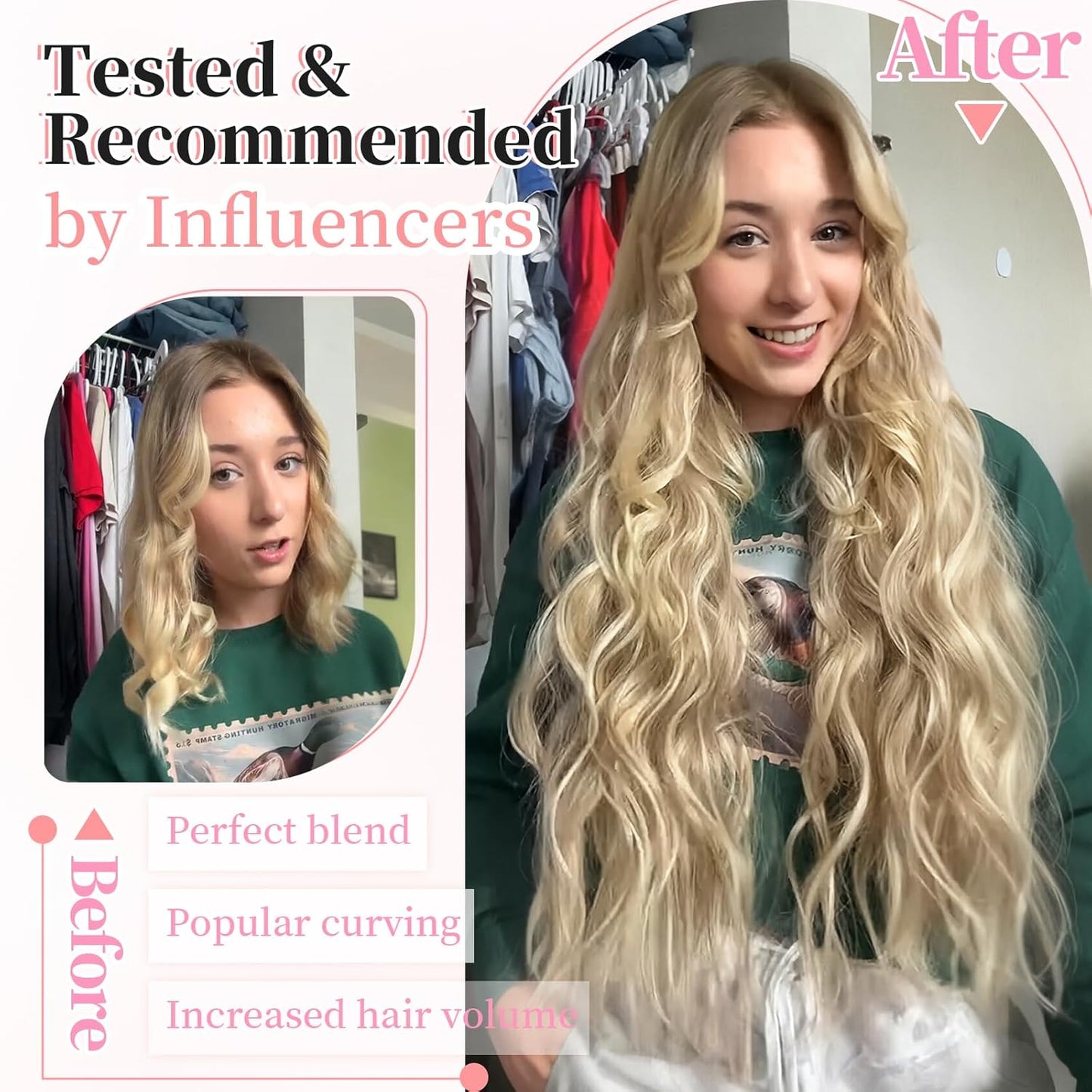 KooKaStyle Beach Blonde Hair Extensions Clip in Synthetic Highlight Hair Extensions Long Wavy 4PCS Thick Hairpieces 24 Inch Beach Blonde for Women