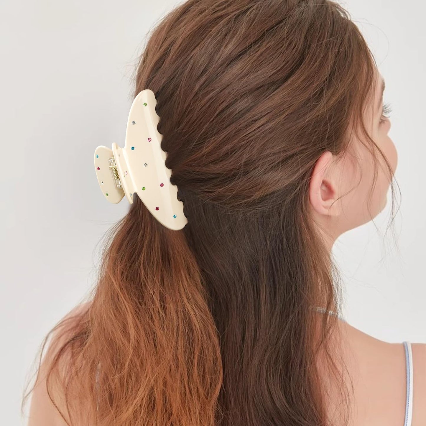 MAORULU Cute Claw Clip for Women – 4'' Large Acetate Hair Clips for Thick Thin Curly Long Hair, Durable Hair Clamps Non-slip Jaw Clip, Strong Hold, No Hair Damage, Stylish French Design (Cream)