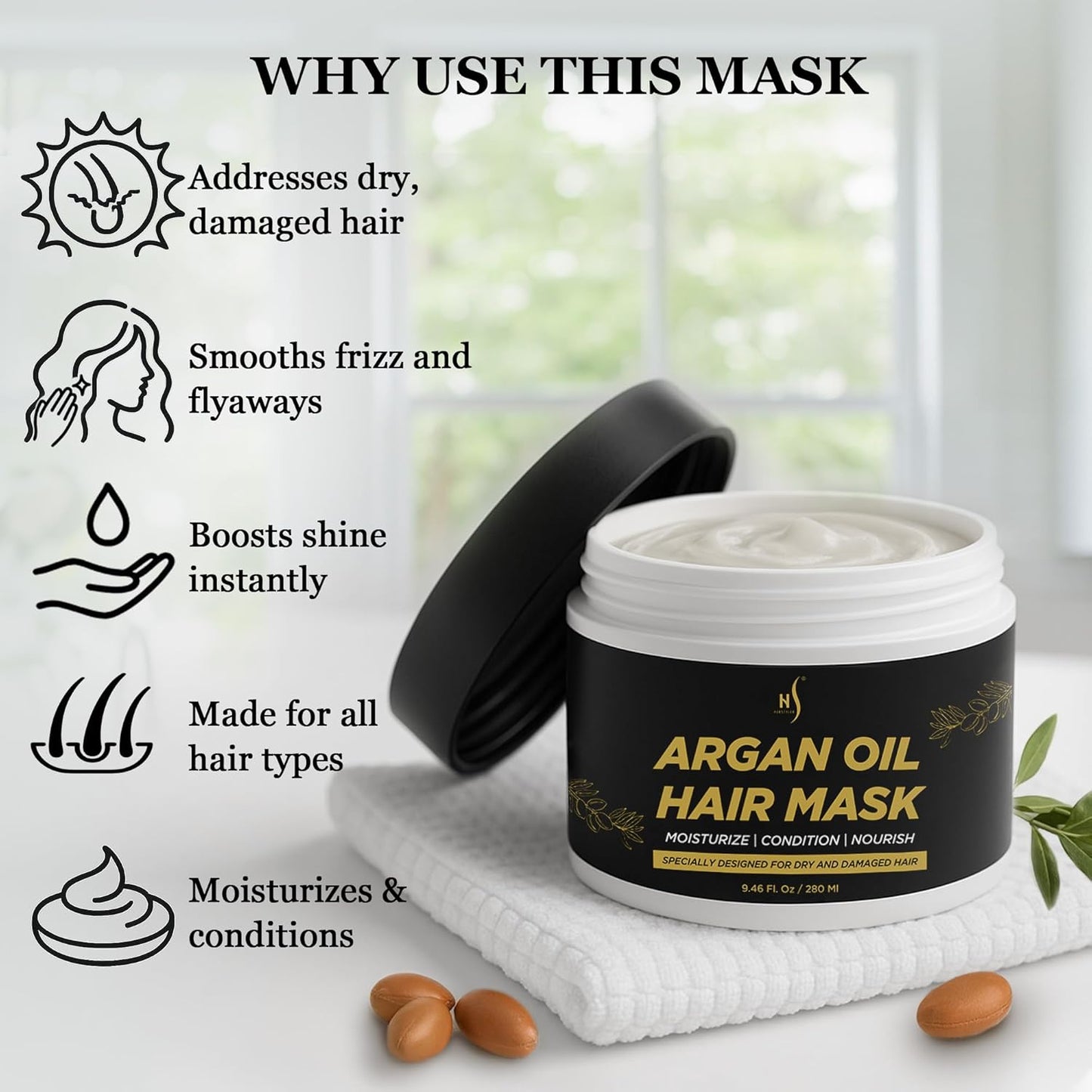 HerStyler Argan Oil Hair Mask - Repair Mask for Dry Damaged or Frizzy Hair - Conditioning and Moisturizing - 9.46 Fl. Oz.