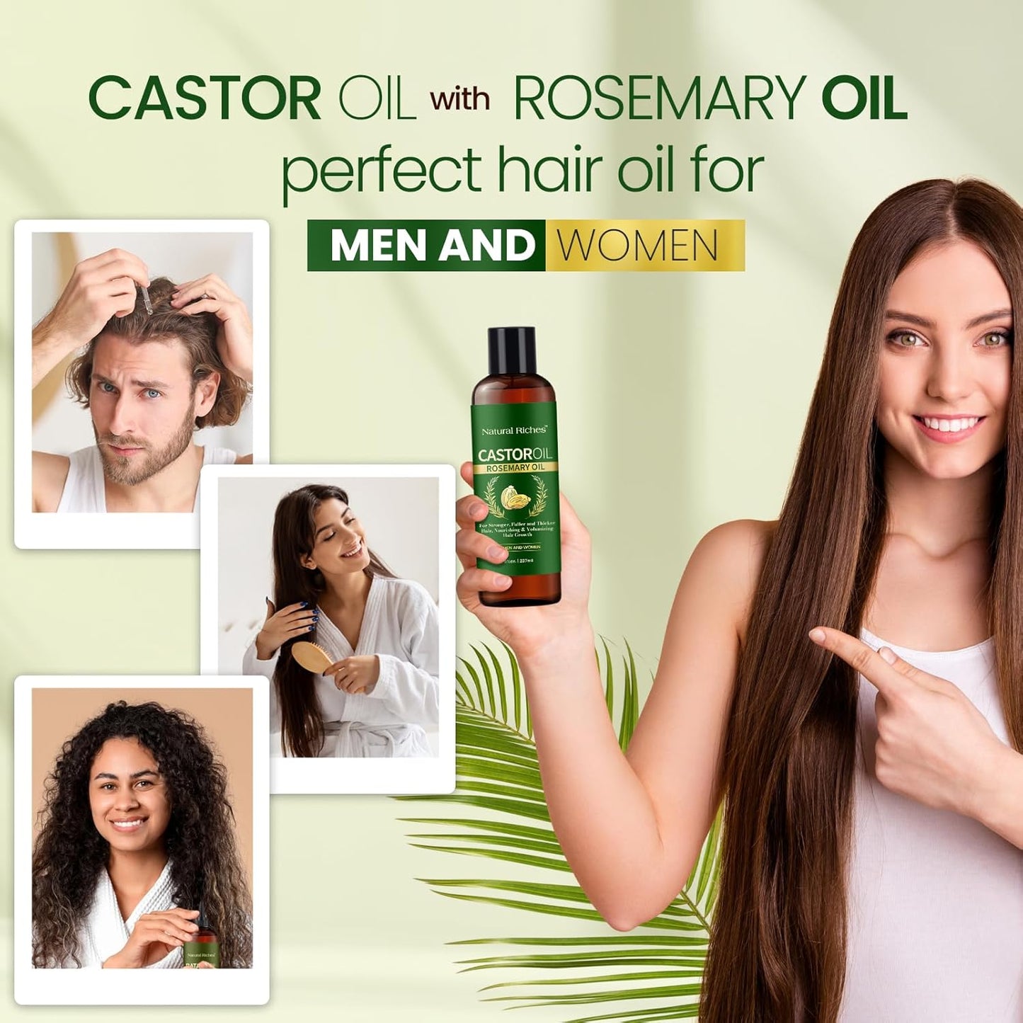 Natural Riches Castor Oil with Rosemary, 8 fl oz – Organic Blend for Thicker, Fuller Hair Growth – Premium Grade Hair Treatment.