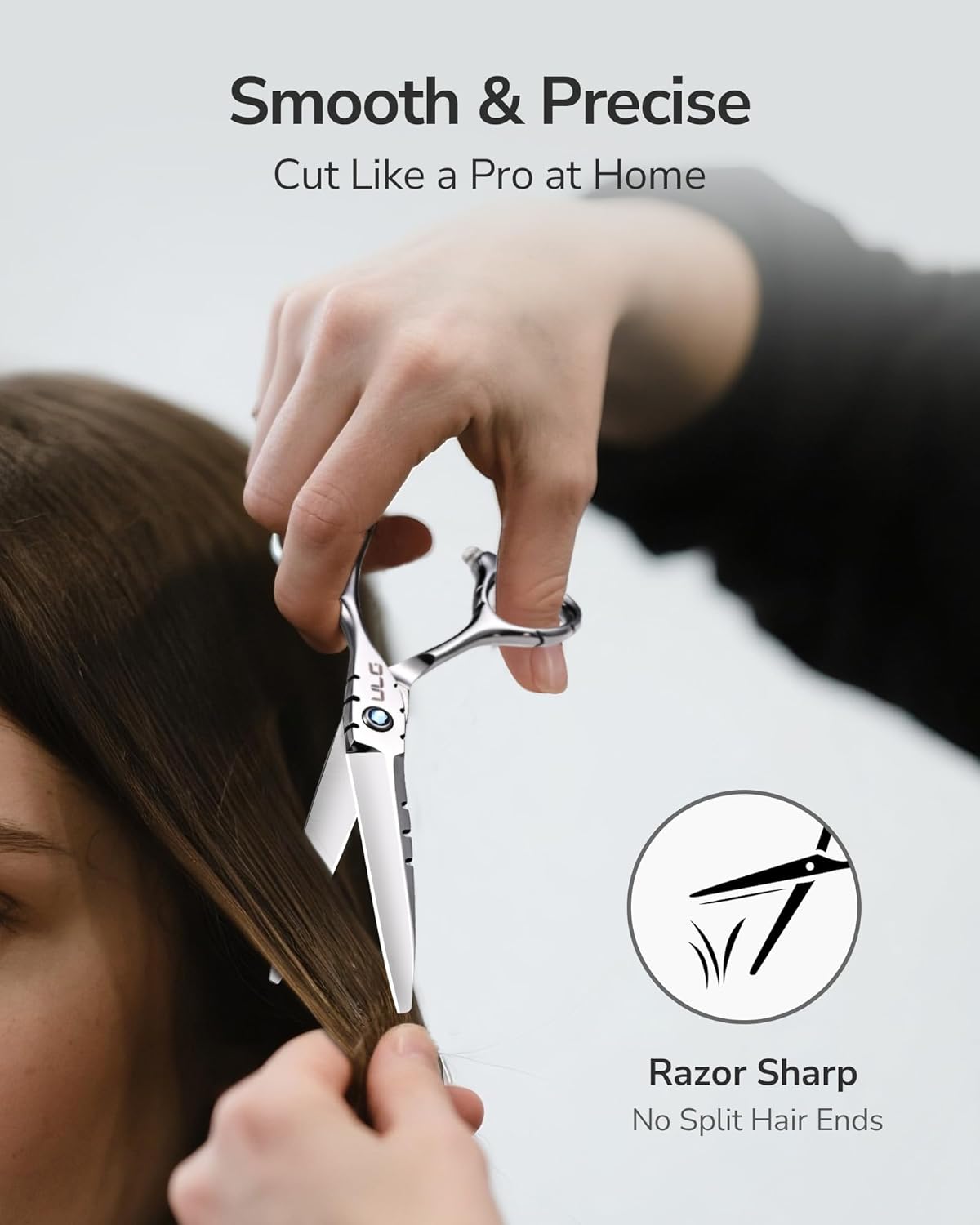 ULG Hair Cutting Scissors 6.7” Shark Series, 100% Japanese Stainless Steel Ultra Sharp, Concave Blade Barber Shears, Ergonomic Offset Handle, Professional Salon Haircut Scissors for Home & Salon Use