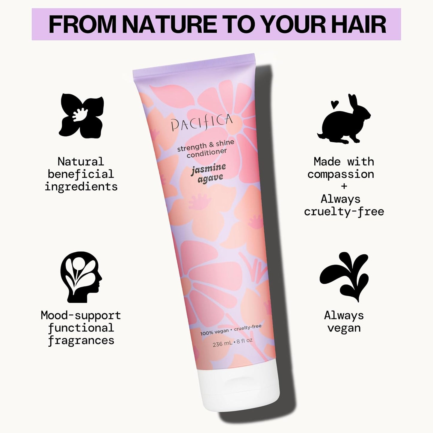Pacifica Jasmine Agave Strength & Shine Conditioner – Repair Treatment for Dry, Damaged & Bleached Hair, Strengthens & Restores Shine, Clean Beauty, Vegan Cruelty-Free Dermatologist Tested