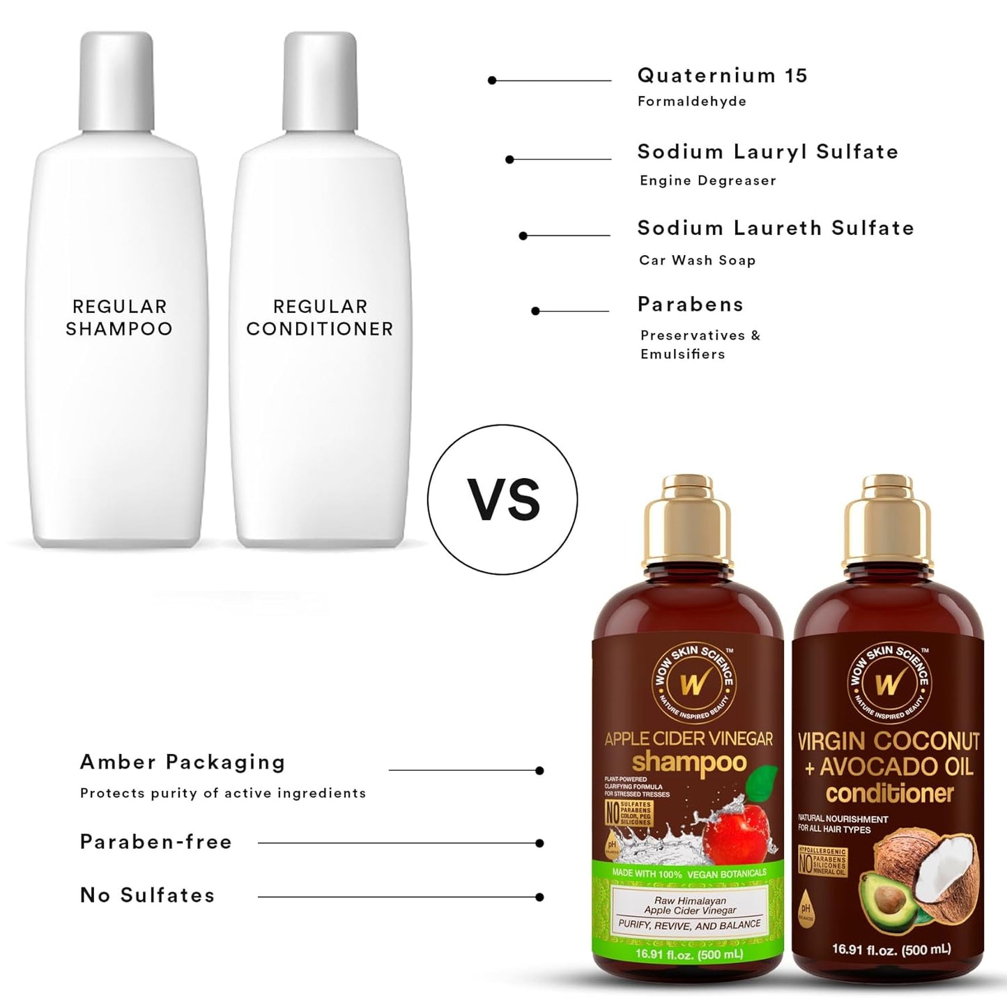 WOW Skin Science Apple Cider Vinegar Shampoo & Coconut + Avocado Oil Conditioner Duo 16.9 oz