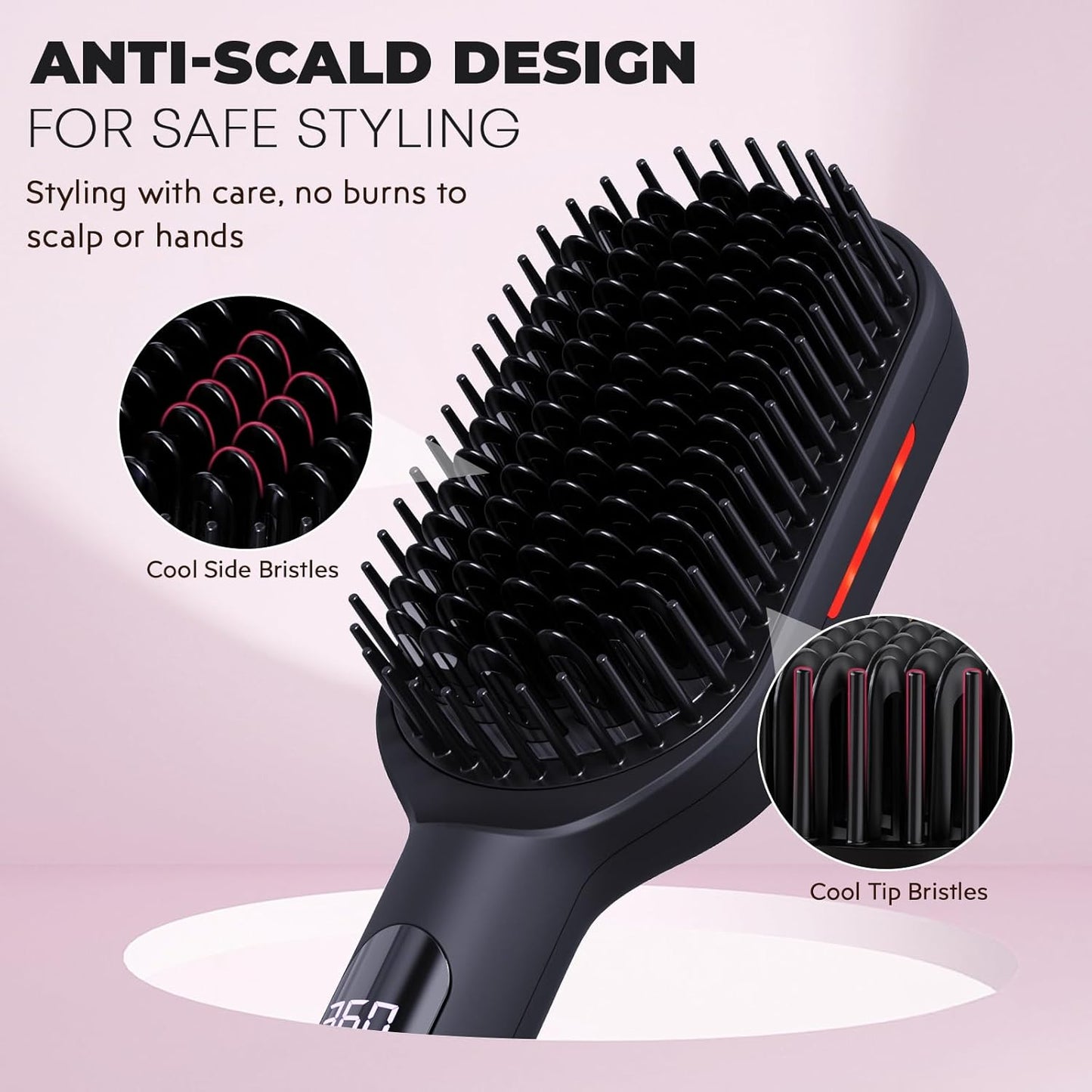 LANVIER Hair Straightener Brush, Ionic Straightening Brush with Infrared, Wide Plate Heated Smoothing Comb with Negative Ions, 32 Temps, Dual Voltage, Flat Iron Comb Styler for All Hair Type