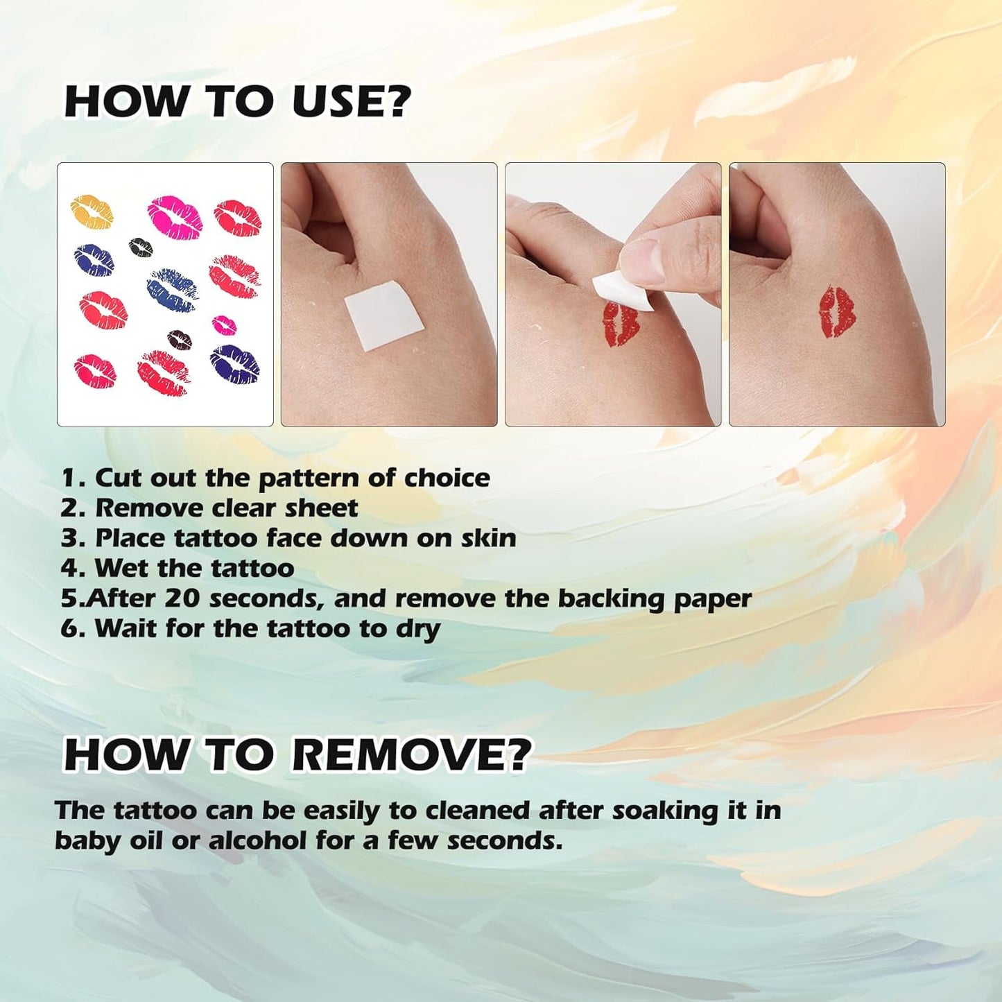 Halloween Kiss Tattoos Temporary Colorful Kiss Fake Red Lips Waterproof Tattoos for Kids Girls Women Men Face Body Costume Decorations 10 Sheets-130pcs