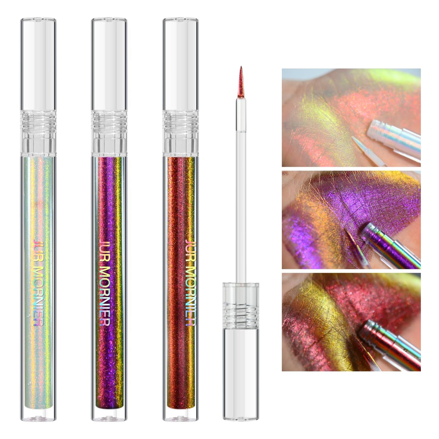 Multichrome Liquid Eyeshadow Set,3 Colors Multi-Dimensional Eye Liner Makeup,High Pigment Waterproof Metallic Eye Shadow,Ultre Fine Tip Glitter Eyeshadow (101+102+103)