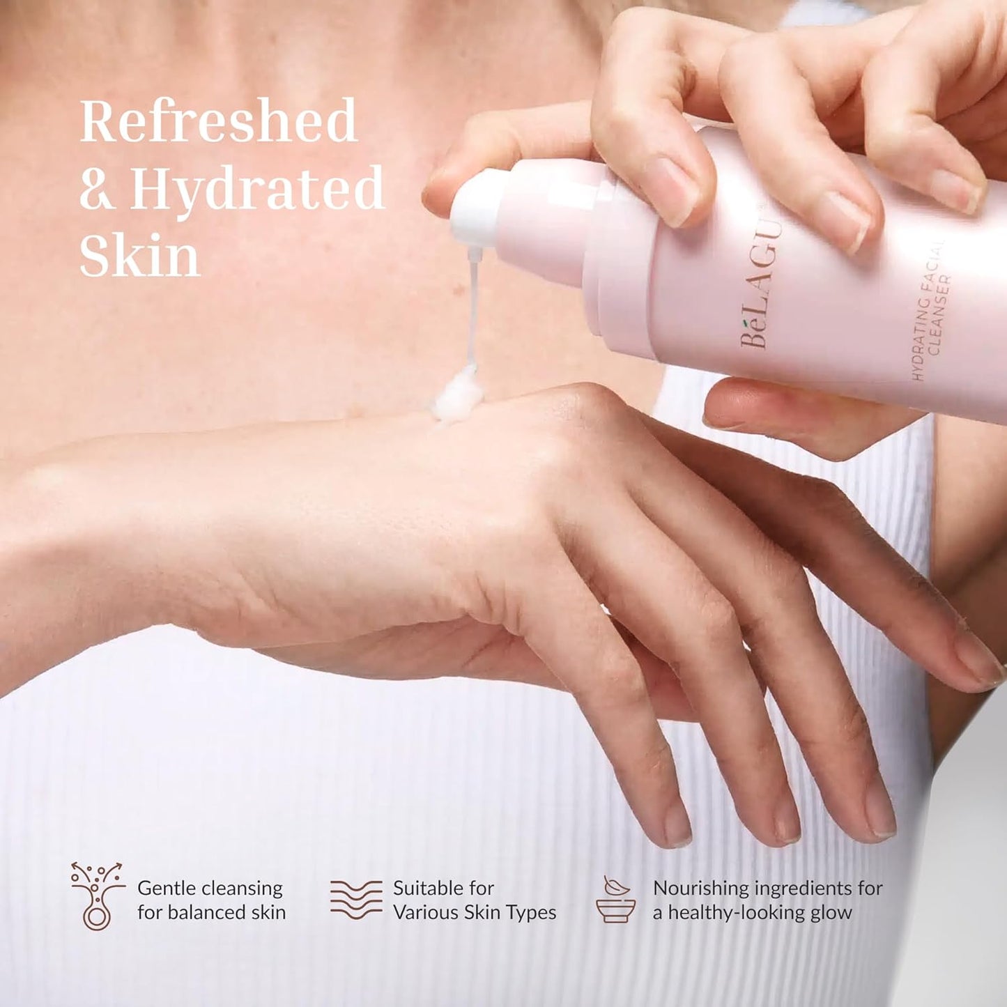 Hydrating Facial Cleanser with Squalane & Snow Mushroom | Gentle Face Wash for Makeup Removal & Soft, Hydrated Skin | Natural, Vegan (4.1 fl Oz)