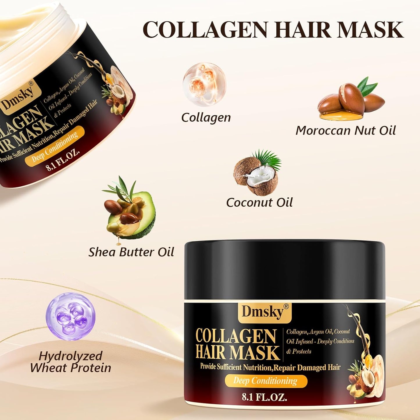 Dmsky 2 Pack Hair Mask for Damaged Hair - 16.2 Fl OZ Collagen Hair Mask & Keratin Hair Treatment-Hydrating,Repairing,Nourishes Deep Conditioning Hair Masks for All Hair Types