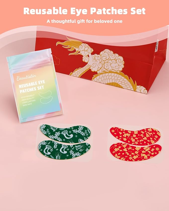 Under Eye Patches Silicone - 2 Pairs Reusable Eye Patches, Christmas Gifts for Women, Eye Wrinkle Patches, Reusable Under Eye Mask, Plump Fine Lines & Wrinkles, Christmas Red & Green