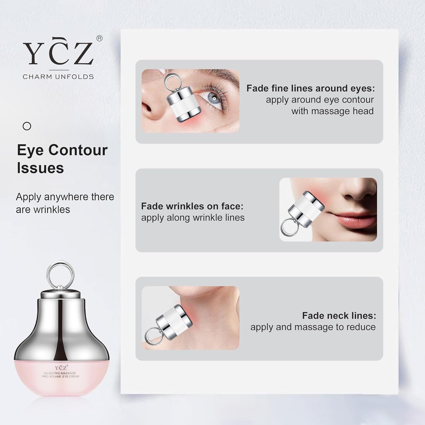 Ycz Electric Massage Eye Cream for Dark Circle, Firm and Smooth of Fine Lines, Tired Eye Refreshment with Gentle Vibration, for Anti-Wrinkle, Firming, Moisturizing