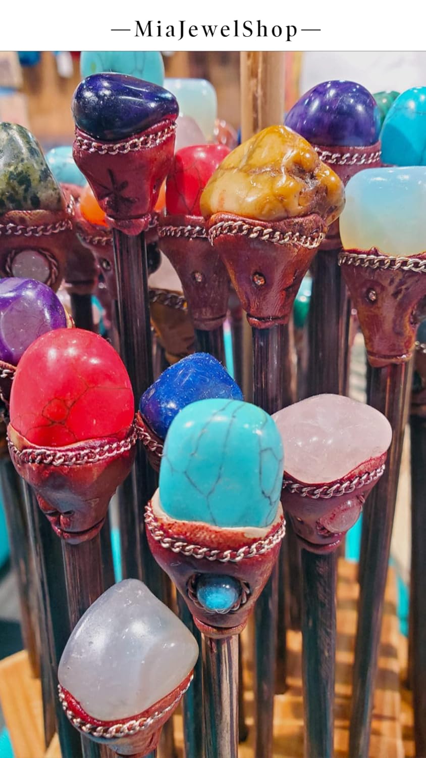 Mia Jewel Shop - Natural Tumbled Healing Gemstone Crystal Chonta Wooden Hair Sticks – Handmade Hair Sticks for Women | Hair Pins Boho Reiki Accessories, Fashion Gifts (Red Howlite)