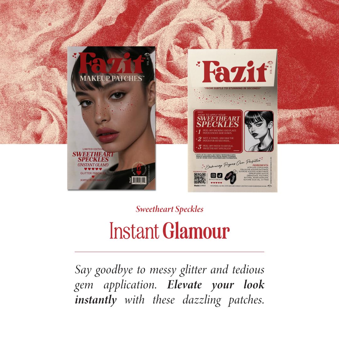 Fazit Makeup Patches - Sweetheart Speckles - Face Glitter Makeup Speckles - Glow Up Makeup Patches - Face Glitter Speckles Patches - Cute Glitter Makeup Accessories For Women - 6 count