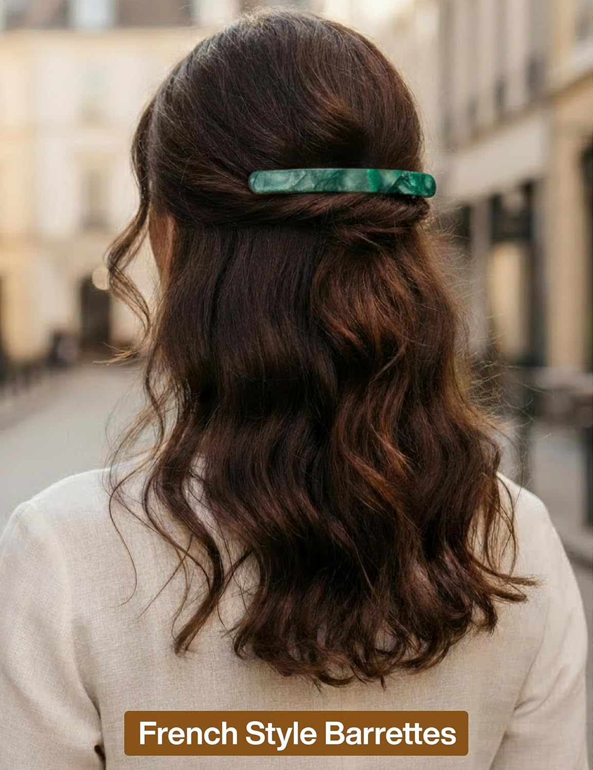 4 Inch Large Hair Barrettes for Women - Strong Hold French Clips for Thick/Thin Hair, Tortoiseshell Acetate Accessories for Ponytail, Half-Up Hairstyles - 3 Pack (Brown, Green, Grey Black)