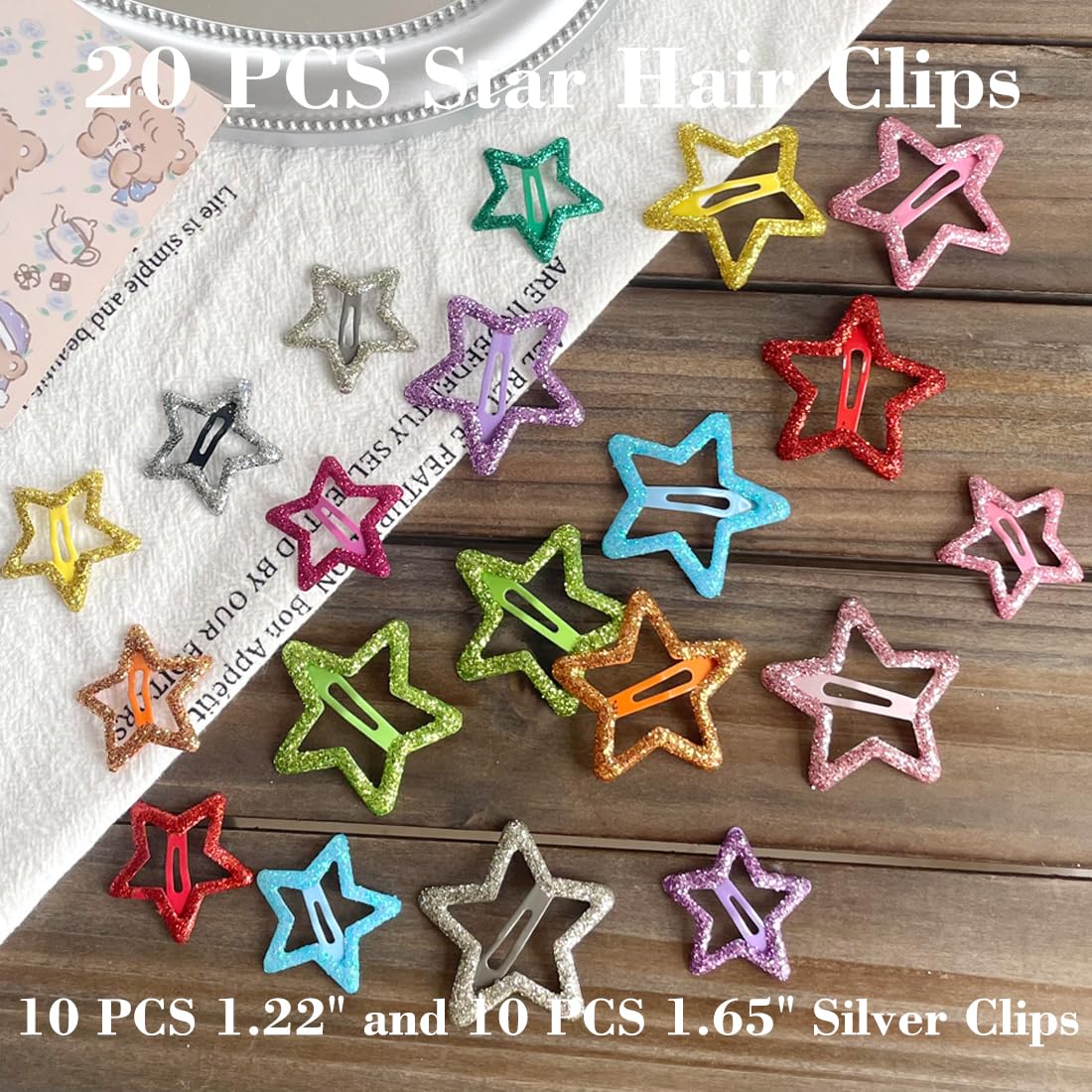 20 PCS Sparkling Star Hair Clips Snap Hair Accessories Non Slip Clips for Girls Women Metal Hair Clip Star Hair Barrettes Stars Hair Clips for Women Stars Hair Clip