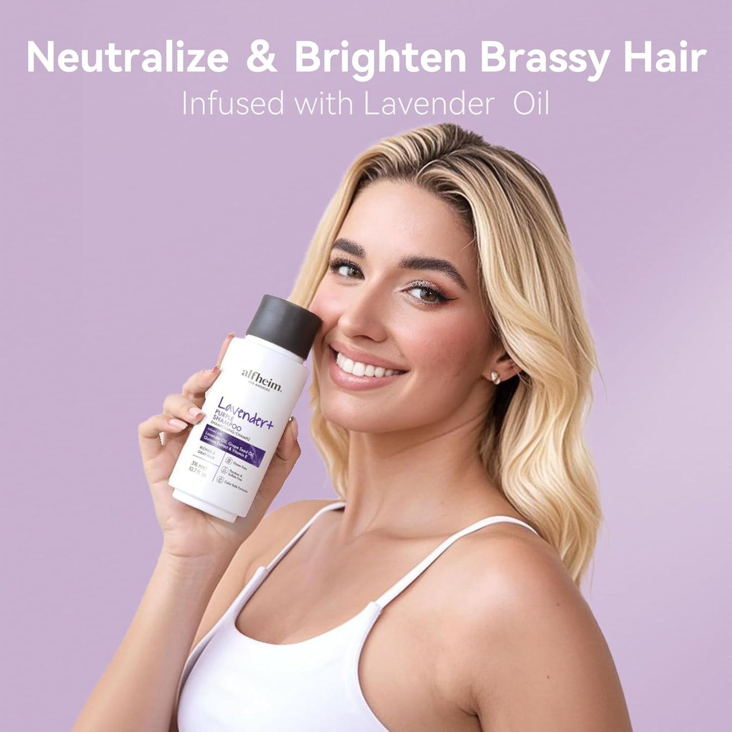 ALFHEIM Lavender+ Purple Shampoo for Blonde, Silver & Color Treated Hair Travel Size – Neutralizes Brass & Yellow Tones, Restores Cool Brightness – with Quinoa Extract & Vitamin E – Sulfate-Free