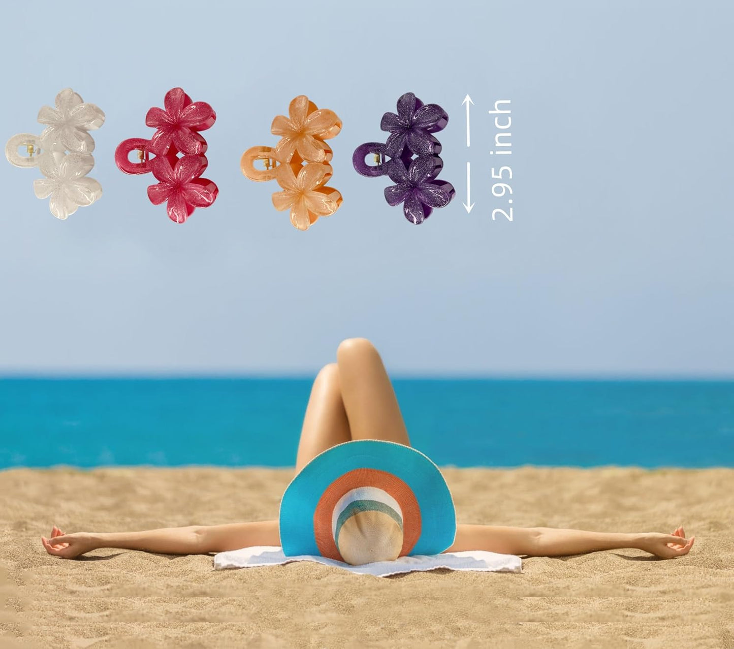 MARY LAVENDER Hair Clip Big Claw Clips for Women and Girls, Non Slip Strong Hold Flower Shape Hair Clips for Medium Hair Thin Hair 4 Colors