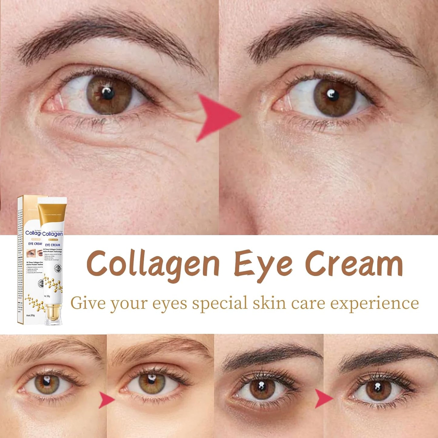 Collagen Eye Cream Anti Aging - Eye Cream for Puffiness and Bags Under Eyes - Under Eye cream for Dark Circles - Moisturizing Eye Serum - Eye Bags Treatment for Women - Firming Eye Treatment Products